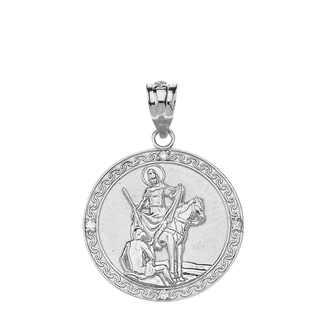 Sterling Silver Engravable CZ Saint Martin of Tours Pray For Us Circle Pendant Necklace (1.04