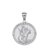 Sterling Silver Engravable CZ Saint Martin of Tours Pray For Us Circle Pendant Necklace (1.04