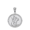 Sterling Silver Engravable CZ Saint Martin of Tours Pray For Us Circle Pendant Necklace (1.04
