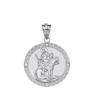 Sterling Silver Engravable CZ Saint Anthony Pray For Us Oval Pendant Necklace 1.04
