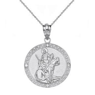 Sterling Silver Engravable Diamond Saint Martin of Tours Pray For Us Circle Pendant Necklace (1.15