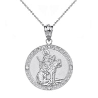 Sterling Silver Engravable CZ Saint Martin of Tours Pray For Us Circle Pendant Necklace (1.04