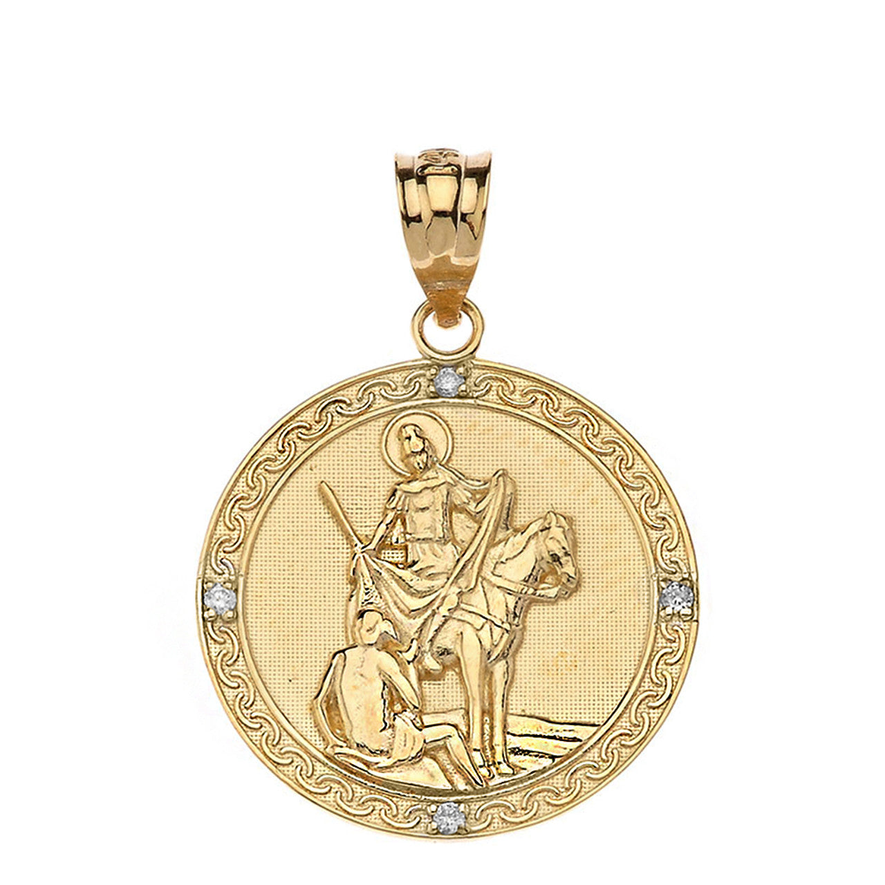 Engravable Diamond Saint Martin of Tours Pray For Us Circle Pendant Necklace (1.15