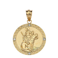 Engravable Diamond Saint Martin of Tours Pray For Us Circle Pendant Necklace (1.15