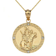 Engravable Diamond Saint Martin of Tours Pray For Us Circle Pendant Necklace (1.15