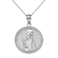 Sterling Silver Engravable Diamond Saint Martin of Tours Pray For Us Circle Pendant Necklace (1.15