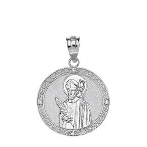 Sterling Silver Engravable CZ Saint Martin of Tours Pray For Us Oval Pendant Necklace (1.04