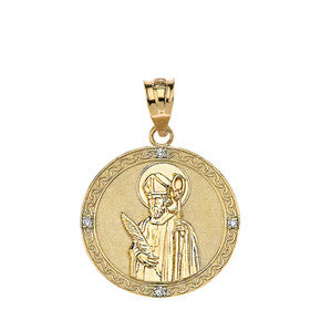 Engravable Diamond Saint Martin of Tours Pray For Us Oval Pendant Necklace (1.04