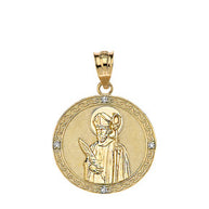 Engravable Diamond Saint Martin of Tours Pray For Us Oval Pendant Necklace (1.04