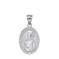 Sterling Silver Engravable CZ Saint Martin of Tours Pray For Us Oval Pendant Necklace (1.04
