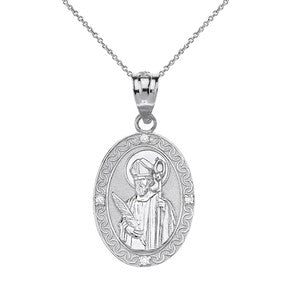 Sterling Silver Engravable Saint Michael Pray For Us Oval Pendant Necklace