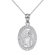 Sterling Silver Engravable Saint Michael Pray For Us Oval Pendant Necklace
