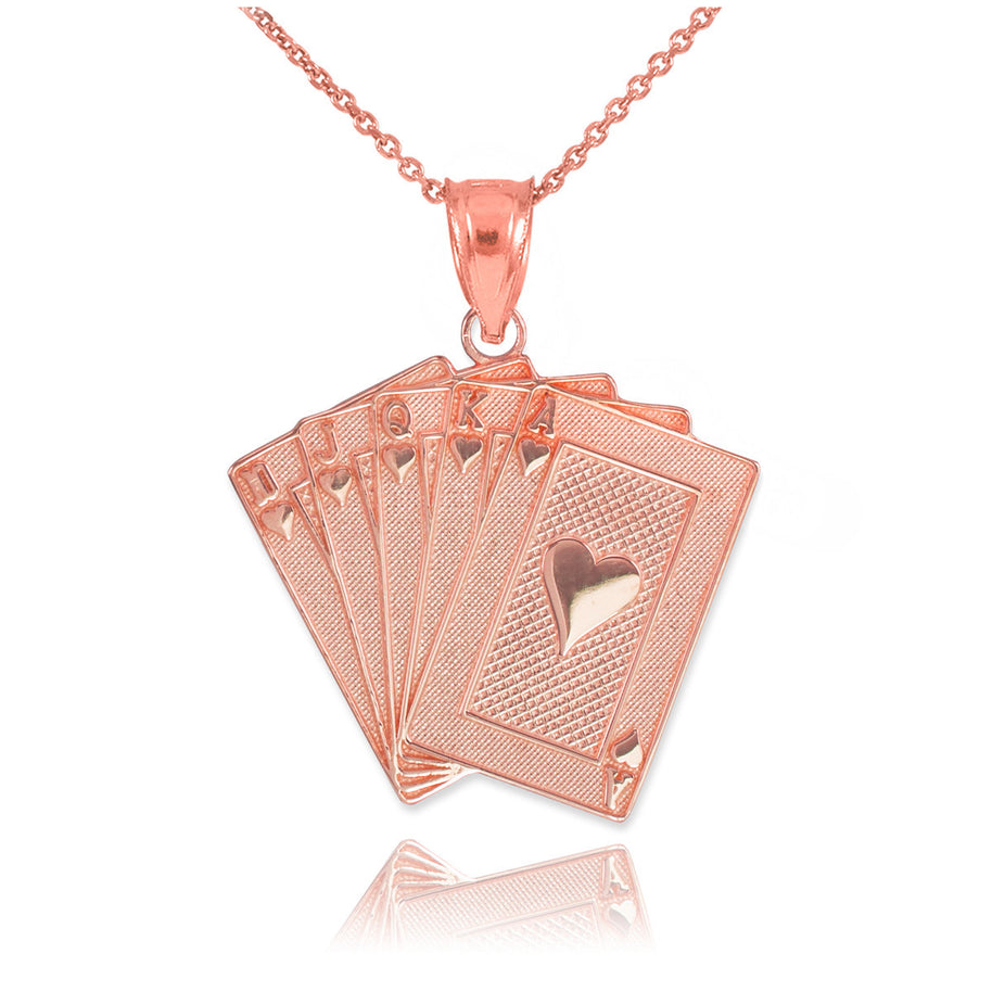 Gold Royal Flush Poker Pendant Necklace (Available in Yellow/Rose/White Gold)