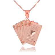 Gold Royal Flush Poker Pendant Necklace (Available in Yellow/Rose/White Gold)