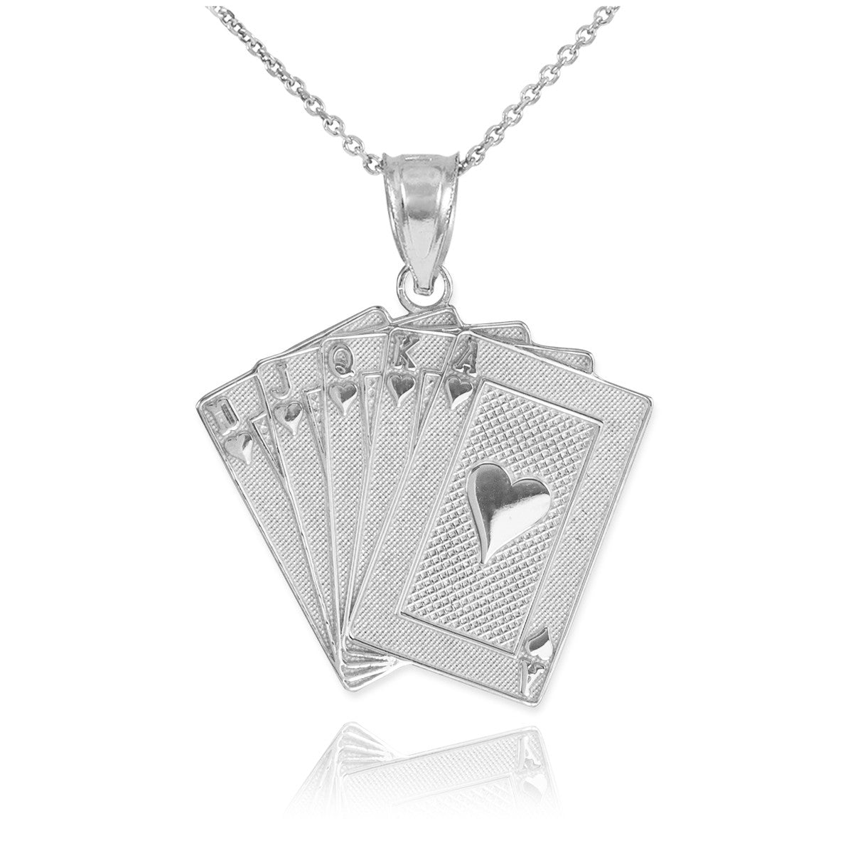 Gold Royal Flush Poker Pendant Necklace (Available in Yellow/Rose/White Gold)