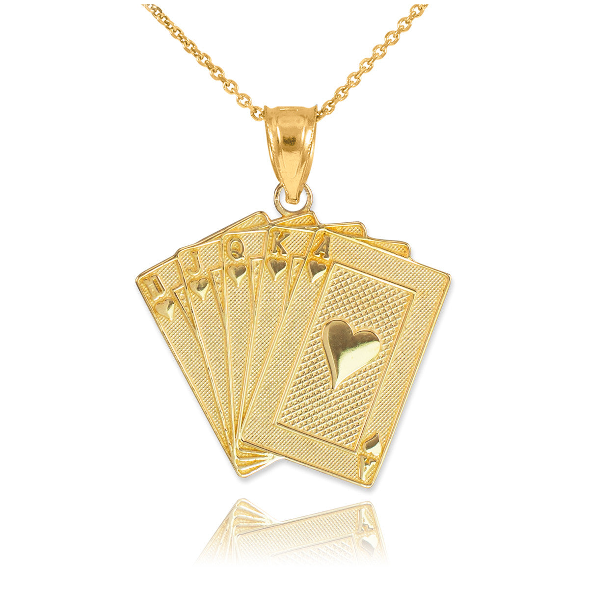 Gold Royal Flush Poker Pendant Necklace (Available in Yellow/Rose/White Gold)