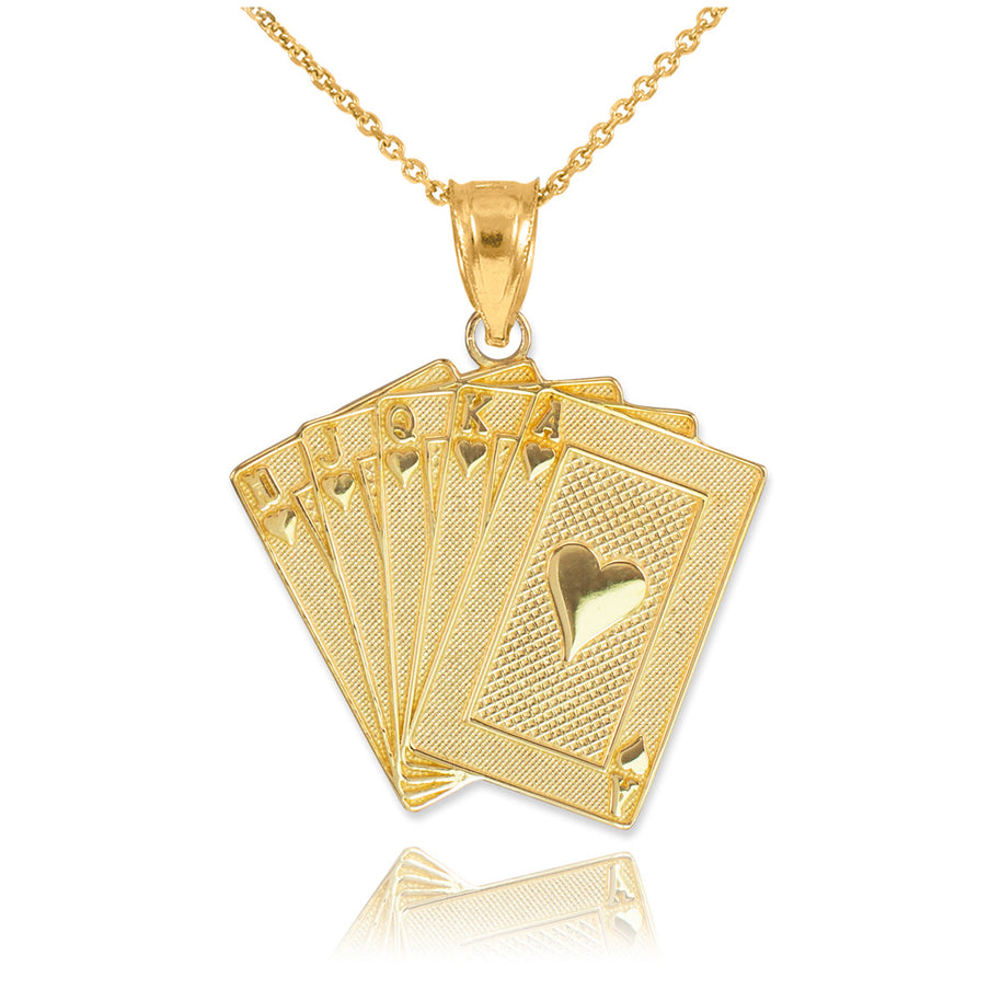 Gold Royal Flush Poker Pendant Necklace (Available in Yellow/Rose/White Gold)
