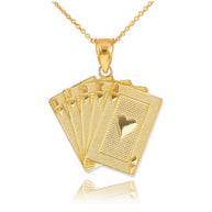 Gold Royal Flush Poker Pendant Necklace (Available in Yellow/Rose/White Gold)