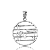 Sterling Silver Music Notes Circle Pendant Necklace