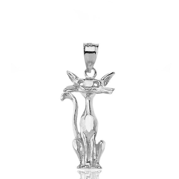 Sterling Silver Sparkle Cut Cat Pendant Necklace