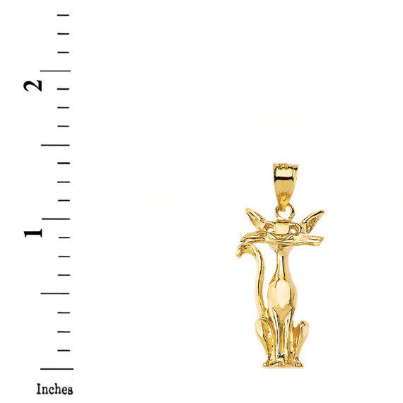 Gold Sparkle Cut Cat Pendant Necklace (Available in Yellow/Rose/White Gold)