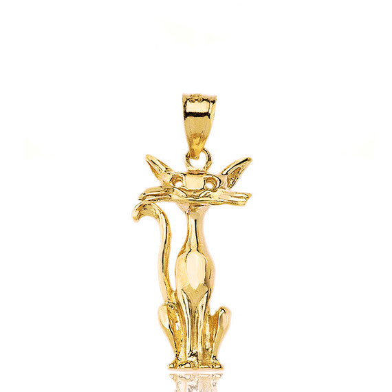 Gold Sparkle Cut Cat Pendant Necklace (Available in Yellow/Rose/White Gold)