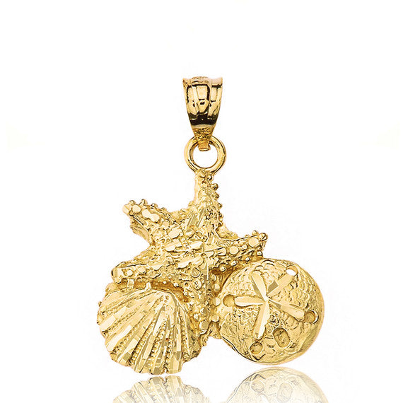 Solid Gold Texture Double Palm Trees Pendant Necklace (Available in Yellow/Rose/White Gold)