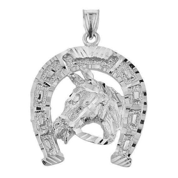 .925 Sterling Silver Diamond Cut Horseshoe Pendant Necklace