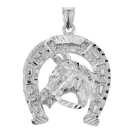 .925 Sterling Silver Diamond Cut Horseshoe Pendant Necklace