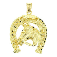 Gold Diamond Cut Horseshoe Pendant Necklace