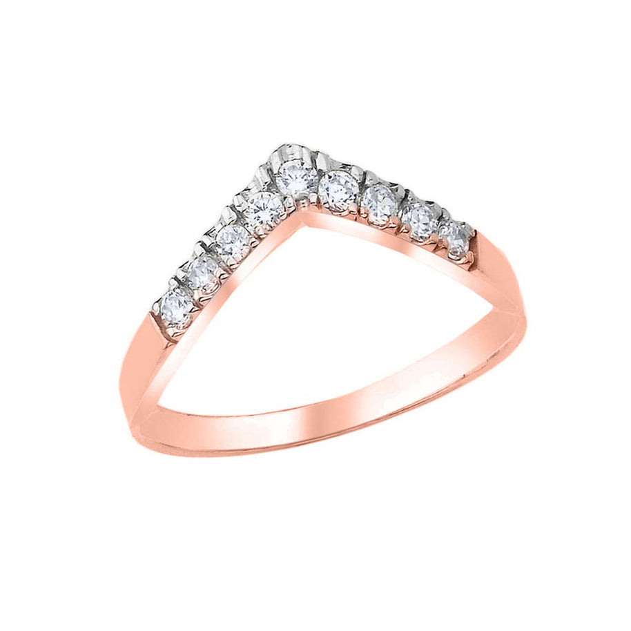 Two-Tone Gold Cubic Zirconia Chevron Ring (Available in Two-Tone/Yellow/Rose/White Gold)