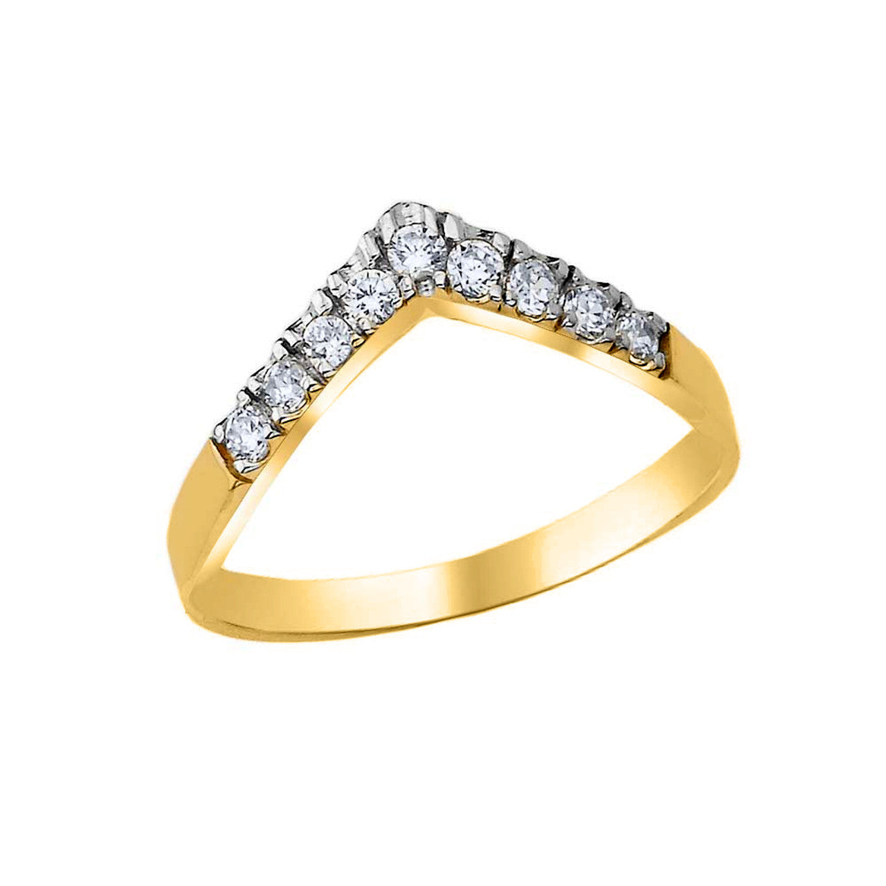 Two-Tone Gold Cubic Zirconia Chevron Ring (Available in Two-Tone/Yellow/Rose/White Gold)