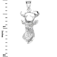 .925 Sterling Silver Diamond Cut Deer Head Buck Antlers Pendant Necklace