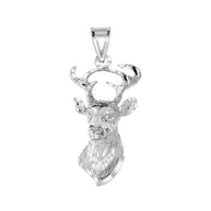 .925 Sterling Silver Diamond Cut Deer Head Buck Antlers Pendant Necklace