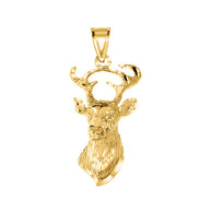 Gold Diamond Cut Deer Head Buck Antlers Pendant Necklace (Available in Yellow/Rose/White Gold)