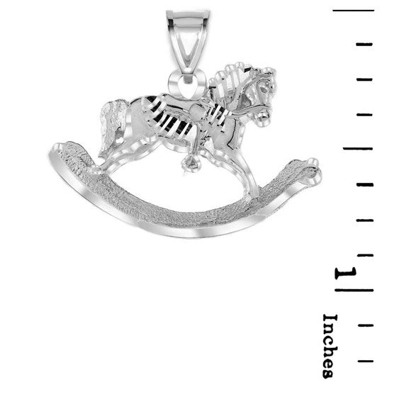 .925 Sterling Silver Diamond Cut Rocking Horse Pendant Necklace