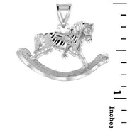 .925 Sterling Silver Diamond Cut Rocking Horse Pendant Necklace