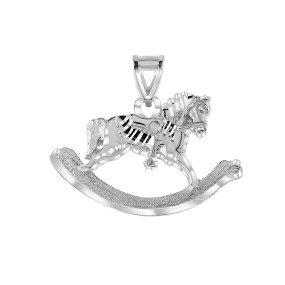 .925 Sterling Silver Diamond Cut Rocking Horse Pendant Necklace
