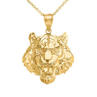 Roaring Tiger Pendant Necklace in Gold (Small) 1.03 in. (Yellow/Rose/White)