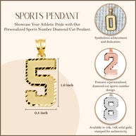 Gold Diamond Cut Custom Jersey Number Sports Pendant Necklace (Available in Yellow/Rose/White Gold)
