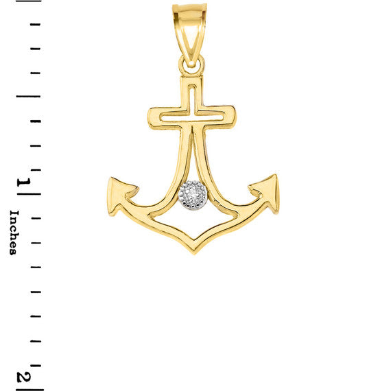 Diamond Outline Anchor Pendant Necklace in Gold (Yellow/Rose/White)