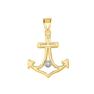 Diamond Outline Anchor Pendant Necklace in Gold (Yellow/Rose/White)