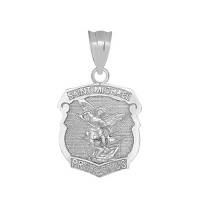 Sterling Silver Saint Michael Protect Us Shield Pendant Necklace