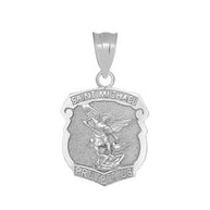 Sterling Silver Saint Michael Protect Us Shield Pendant Necklace