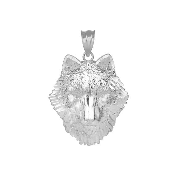 Sterling Silver Wolf Head Pendant Necklace