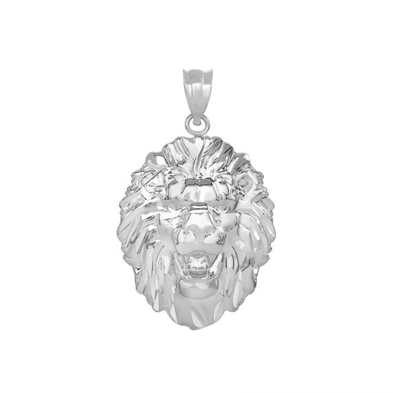 Roaring Lion King Head Pendant Necklace in .925 Sterling Silver