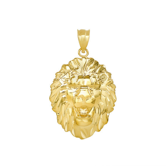 Solid Gold Roaring Lion King Head Pendant Necklace(Available in Yellow/Rose/White Gold)