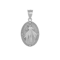 .925 Sterling Silver Cubic Zirconia Jesus Christ Divine Mercy Engravable Oval Medallion Pendant Necklace