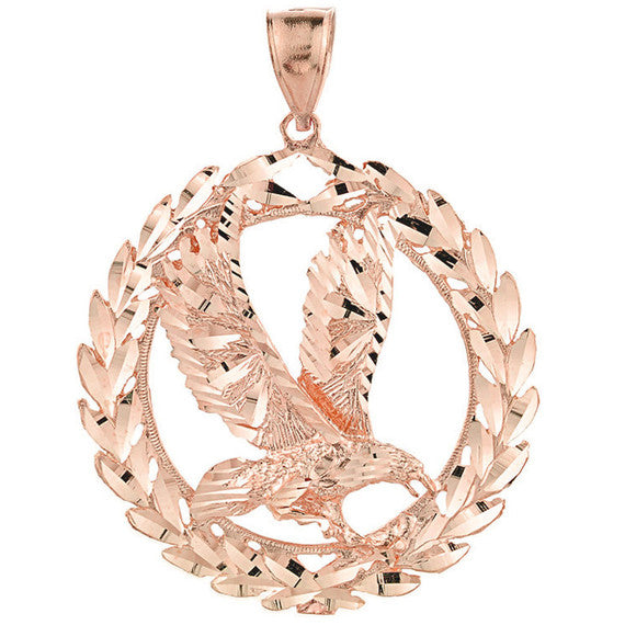 Solid Gold Eagle in Wreath Pendant(Available in Yellow/Rose/White Gold)