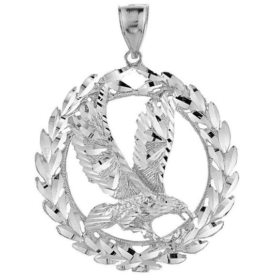Solid Gold Eagle in Wreath Pendant(Available in Yellow/Rose/White Gold)
